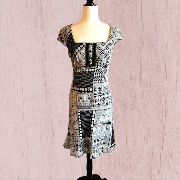 90s vintage cap sleeve patchwork chiffon midi dress - Picture 6 of 12